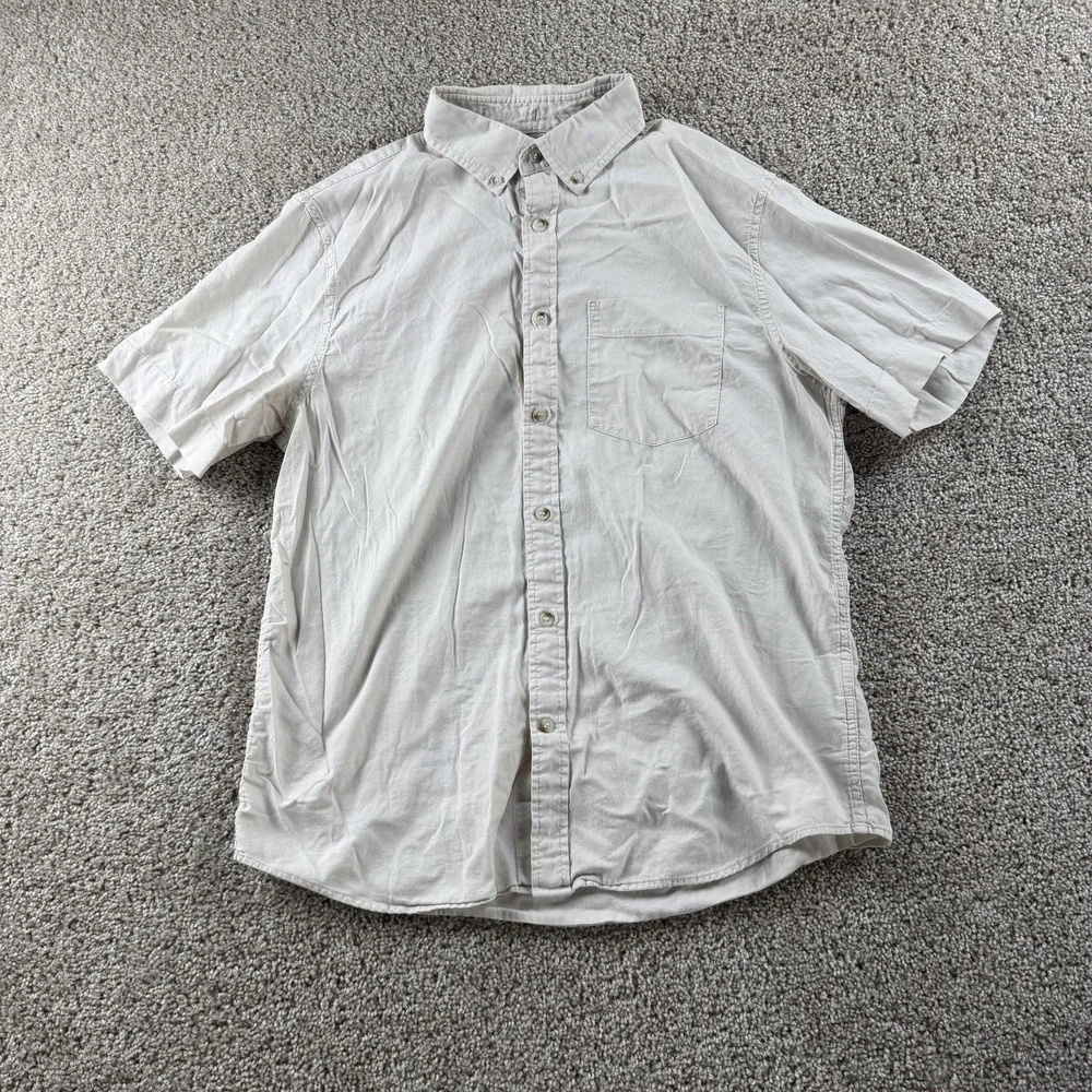 Banana Republic Shirt Mens Medium White Solid Short Sleeve Button Up Slim Fit